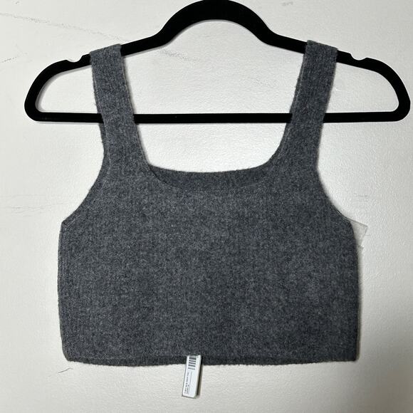 Everlane The Wool Blend Ribbed Crop Top Dark Gray Women Small NWT Stretch - Picture 5 of 9